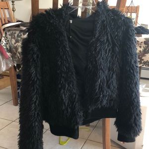 Black faux fur coat